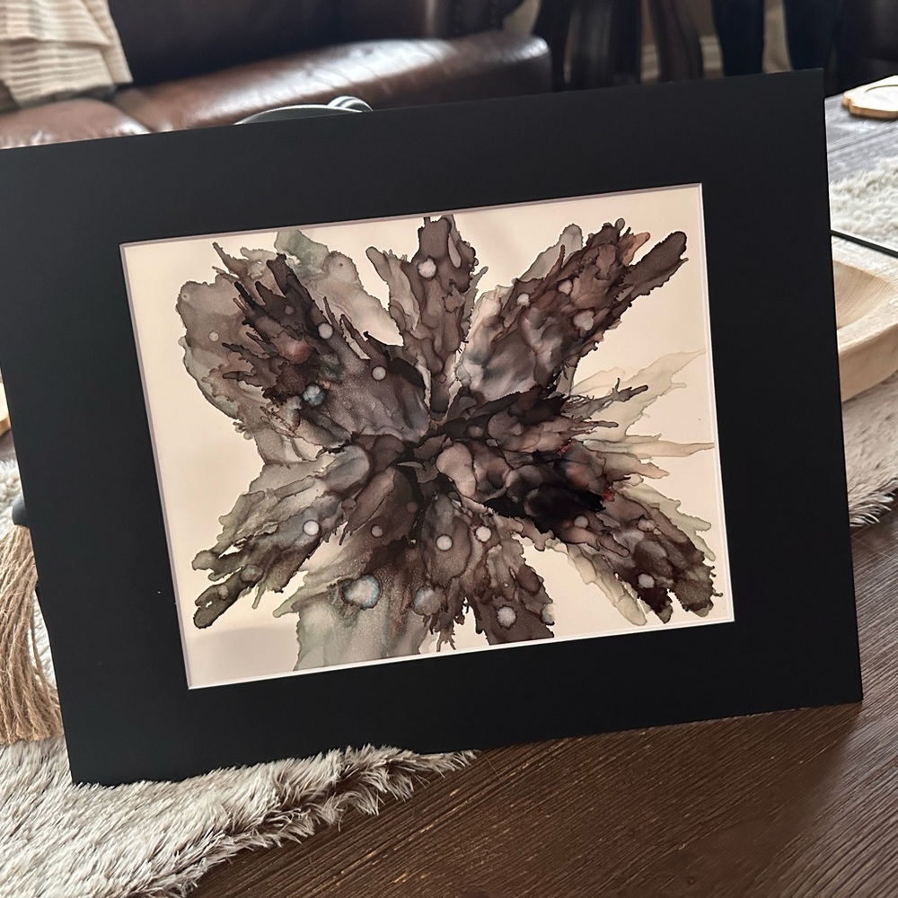 Hand crafted original one of a kind black alcohol ink wall decor painting